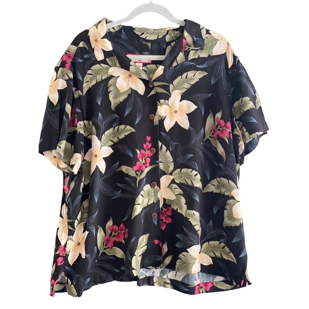 VTG Carribean Joe Hawaiian Shirt Floral Tropical Button Front Short Sleeve 2X